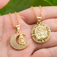 Copper 18K Gold-plated Diamond Virgin Mary Pendant Necklace Wholesale