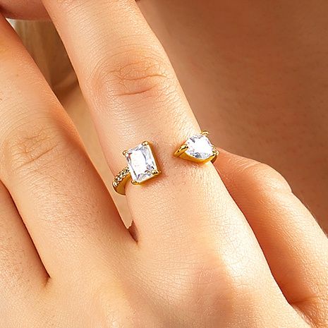 Fashion Simple Copper Material Plating 18K Gold Open-End Zircon Ring's discount tags