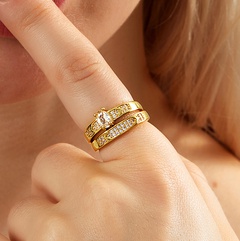 Simple moda cobre electrochapado 18K oro circón anillo abierto geométrico