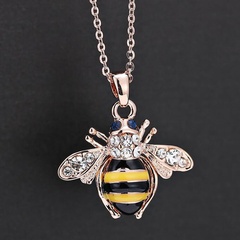Fashion inlaid Rhinestone Dripping oil Bee pendant Necklace