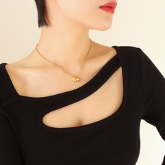 Mode Geometrische runde Marke Smiley Überzogene 18K Gold Perle Titan Stahl Halskette