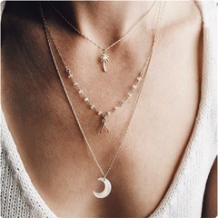 Women's Fashion Alloy Coconut Tree Wishing Bone Moon Multi-Layer Pendant necklace