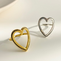 Fashion Simple Hollow Heart-Shaped Ring Women's Metal Distressed Geometric Peach Heart Index Finger Ring