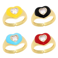 New Colorful Dripping Oil Heart Copper 18K Gold-plated Zircon Ring