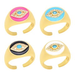 Fashion Oil Dripping Devil's Eye Opening Copper 18K Gold-plated Zircon Ring