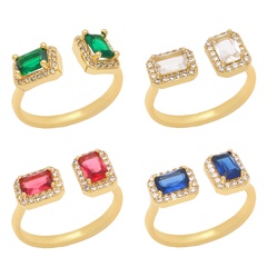 Simple Geometric Copper 18K Gold-plated Square Color Zircon Ring