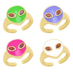 New Dripping Oil Alien Copper 18K Gold-plated Inlaid Zircon Open Ring