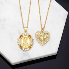 Herz-förmigen Jungfrau Maria Kupfer 18K Gold-überzogene Zirkon Halskette