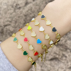 Bohemian Colorful Dripping Oil Heart-Shaped Copper 18K Gold-plated Zircon Bracelet