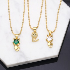 Cute Animal Kitty Pendant Copper 18K Gold-plated Inlaid Zircon Necklace