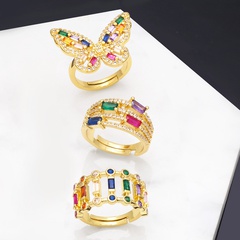 Neue Vintage Schmetterling Kupfer 18K Gold-überzogene Intarsien Farbe Zirkon Ring