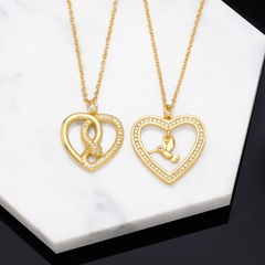 Creative Snake-Shaped Heart Pendant Copper 18K Gold-plated Inlaid Zircon Necklace