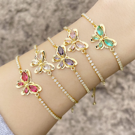 Fashion Simple Butterfly Bracelet Copper 18K Gold-plated Inlaid Zircon Bracelet's discount tags
