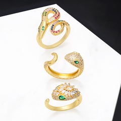 2022 New Geometric Snake Shape Copper 18K Gold-plated Inlaid Zircon Open Ring
