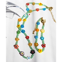 Vacuum Electroplated Colorful Glass Flower Crystal Beads Clavicle Chain Necklace Bohemian Bracelet
