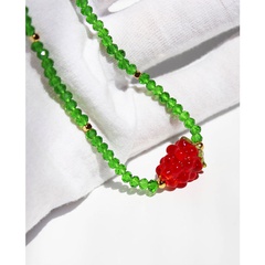 Simple Cute Red Grape Shape Crystal Pendant Green Crystal Beaded Choker Clavicle Chain