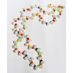 Koreanisches Temperament Süßwasser Perle Farbe Reis Perlen Perlen Halskette Böhmischer Urlaubs stil Handgemachte Perlen Halskette 622