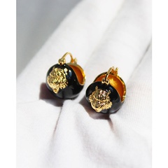 Fashion Personalized Black Enamel Drip Glazed Ball Tridimensional Gold Tiger Earrings