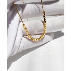 Vacuum Gold Plating Exquisite Carved Small Square Beads Graceful Thin Chain Necklace