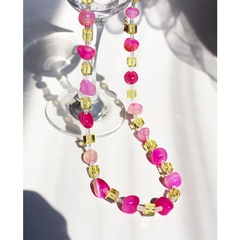 Retro Design Fine Pink Agate Stone Crystal Spacer Beaded Clavicle Chain  Necklace