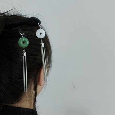 Chinois Rétro Bois Sculpté Vert Double-Face Perles Calcédoine Chignons Cheveux Accessoires's discount tags