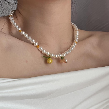 2022 nuevo collar de cadena de clavícula de perla de flor de limón's discount tags