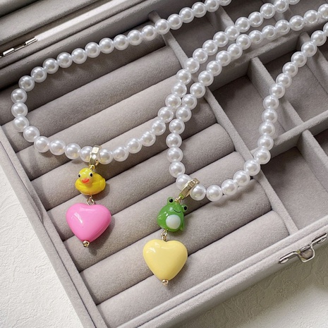 Fashion  Cute Little Duck Heart-shaped Pendant Pearl Necklace's discount tags
