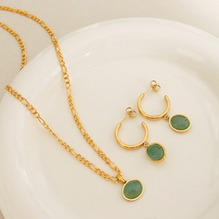 New Natural Green Agate Pendant Ethnic Retro Necklace Earrings Women 's Jewelry Set