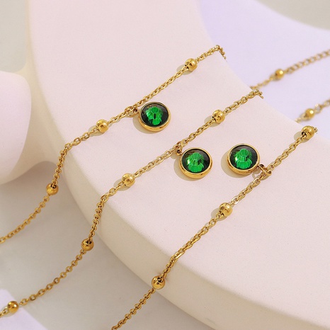 Mode Titan Stahl Perle Halskette mit Grün Zirkon Anhänger Fußkettchen's discount tags