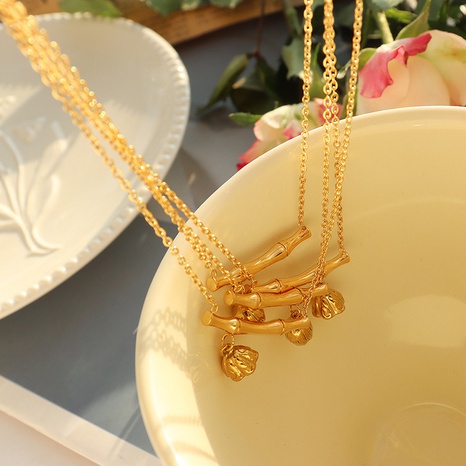 Mode Neue Bambus Lotus Seedpod Anhänger Halskette Titan Stahl Vergoldet 18K Gold Zubehör's discount tags
