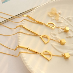 Fashion D-Shaped Small Square Pendant Necklace Titanium Steel 18K Gold