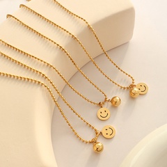 Mode Geometrische runde Marke Smiley Titan Stahl Vergoldet 18K Gold runde Perle Halskette