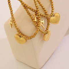 Mode Titan Stahl Gold-Überzogene Ornament Herz-förmigen Brief Anhänger Elastische Armband