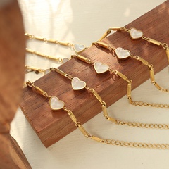 Fashion Trendy Cool Ins Style Korean Bracelet White Sea Shell Inlaid Peach Heart Pendant Bamboo Necklace Titanium Steel Gold Plated E215