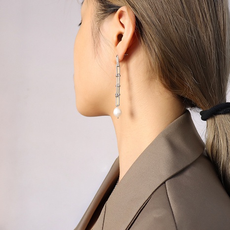 Retro Titan Stahl Vergoldet 18K Kette Wasser Perle Weiblichen Quaste Ohrringe's discount tags