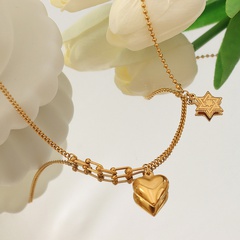 Fashion Texture Five-Pointed Star Heart-shaped Necklace Titanium Steel