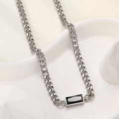 Elegant Black Rectangular Zircon Titanium Steel Clavicle Chain Necklace