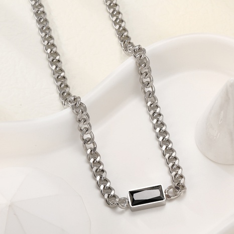 Elegant Black Rectangular Zircon Titanium Steel Clavicle Chain Necklace's discount tags