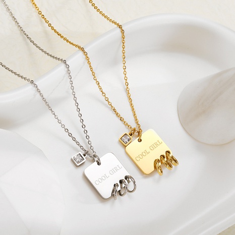 Fashion Simple Letter Geometric Diamond Pendant Titanium Steel Necklace's discount tags