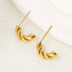 Fashion Spiral Hemp Pattern Stud Titanium Steel  Embossed Gold-Plated Earrings