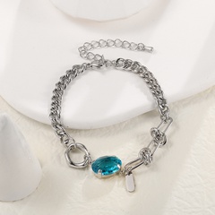 Fashion Sea Blue Zirconium Stitching Chain Hip Hop Non-Fading Titanium Steel Bracelet