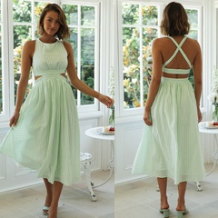 Sleeveless hollow cross backless long solid color dress