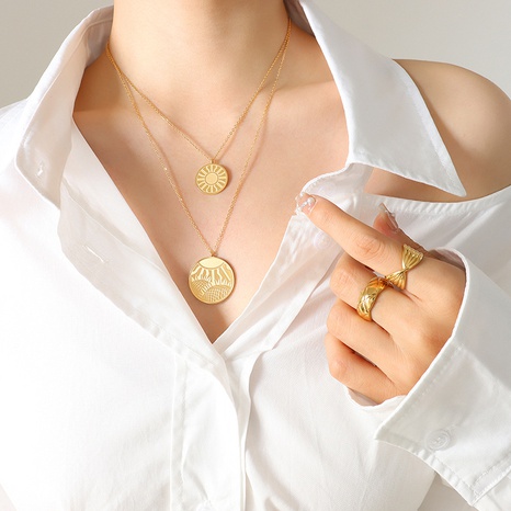 Fashion Double-Layer Geometric Line Pendant Female 18K Gold Titanium Steel Necklace's discount tags