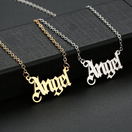 Fashion Gold Letter Angel Clavicle Chain Stainless Steel Necklace's discount tags