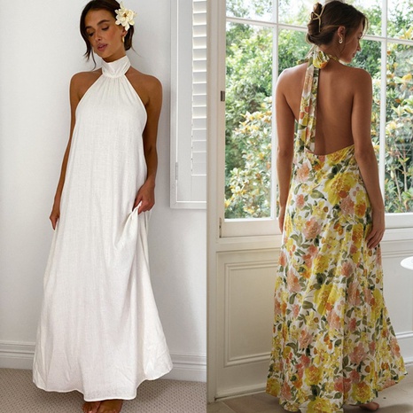 2022 nuevo vestido largo sin espalda Halter de Moda de Primavera Verano de una sola pieza's discount tags
