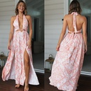 2022 New Printed Halter Pink Printed Dress Womens Split Long Dresspicture10