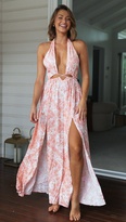 2022 New Printed Halter Pink Printed Dress Womens Split Long Dresspicture12
