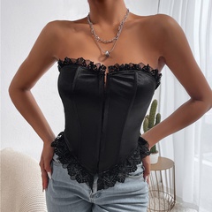 Fashion Women's Clothing Backless Breasted Wrapped Chest Stitching Fishbone Lace Vest