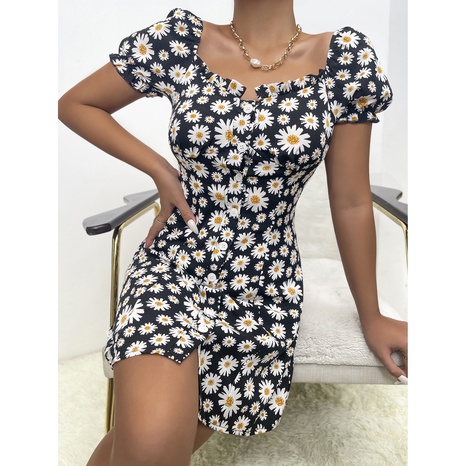 Fashion New Floral Off-Shoulder Short Skirt Daisy Puff Sleeve Dress's discount tags