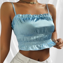 Fashion Summer New Women's Strap Backless Solid Color Pleated Short Slim Vest Women
